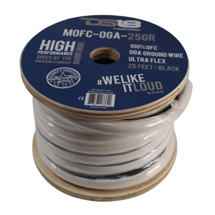 DS18 0 AWG OFC Tinned Copper Marine Power/Ground Wire White/Black Stripe Lot