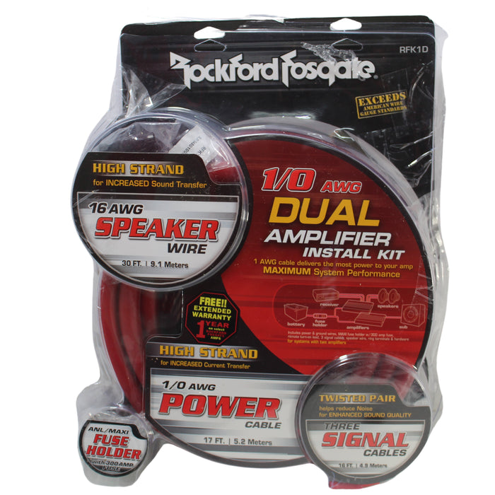 Rockford Fosgate RFK1D 1/0 Gauge OFC Power and Install Dual Amp Kit OPEN BOX
