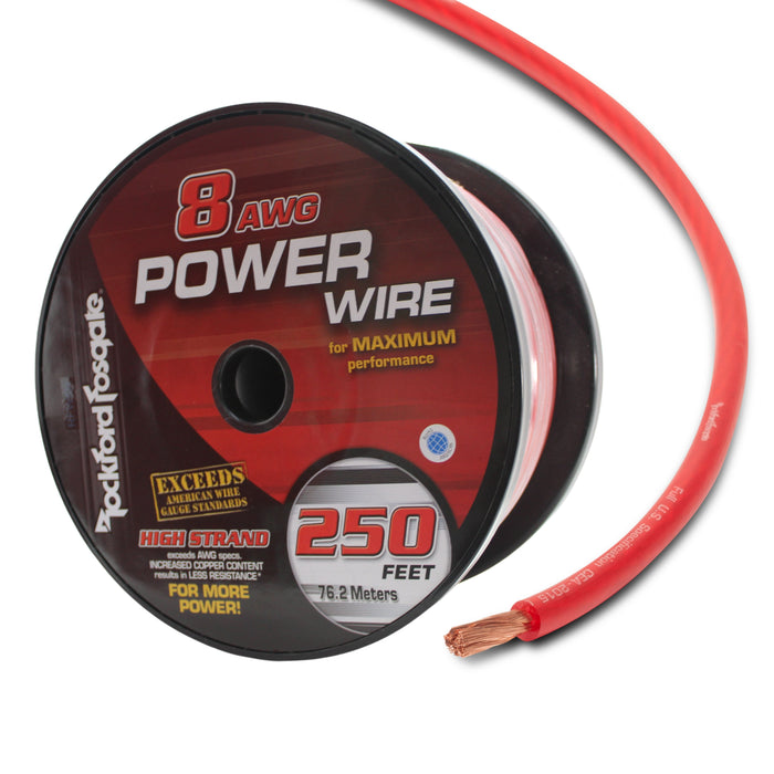 Rockford Fosgate 8 AWG 100% Oxygen Free Copper Power/Ground Wire Red Lot