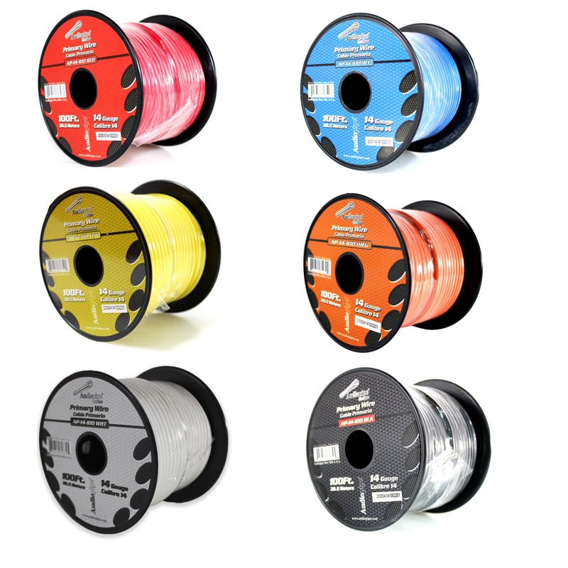 6 Rolls  14 GA 100 ft Stranded Spools of CCA Primary Power Ground Speaker Wire Cable