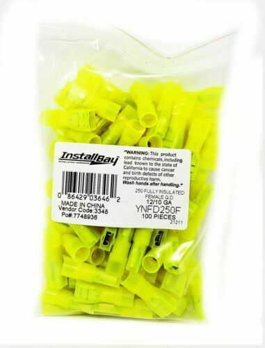 Install Bay 200pcs 10-12 AWG Female Insulated Nylon Quick Disconnect Yellow