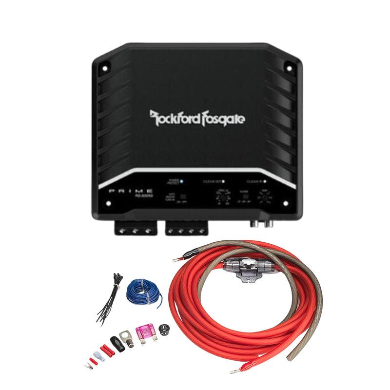 Rockford Fosgate Prime 200W 2-Channel Full Range Class D Amplifier +Install kit
