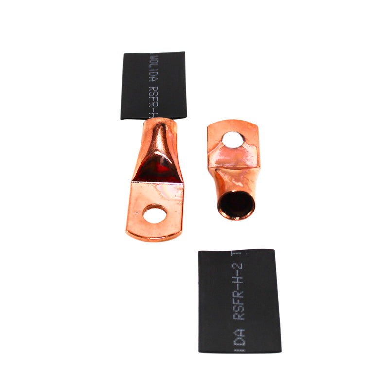 Pair of 0 Gauge 1/4 Inch Solder style Copper Ring Terminal Lugs w/ Heatshrink