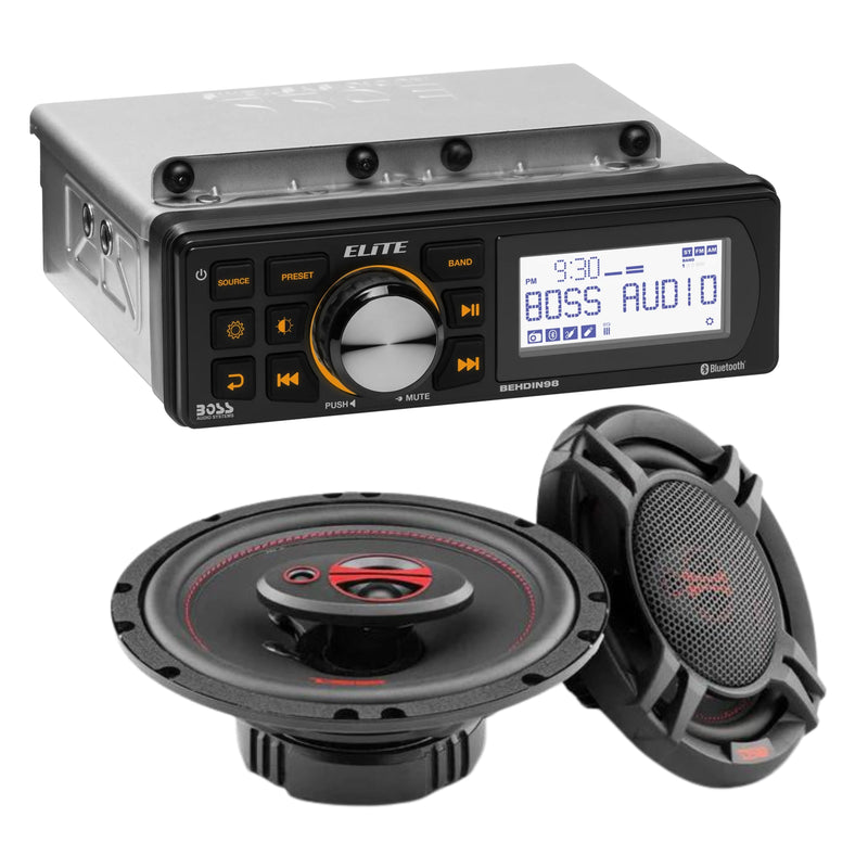 Boss Elite Harley 98-13 Bluetooth Receiver 3" BEHDIN98/W FREE DS18 6" SPEAKERS