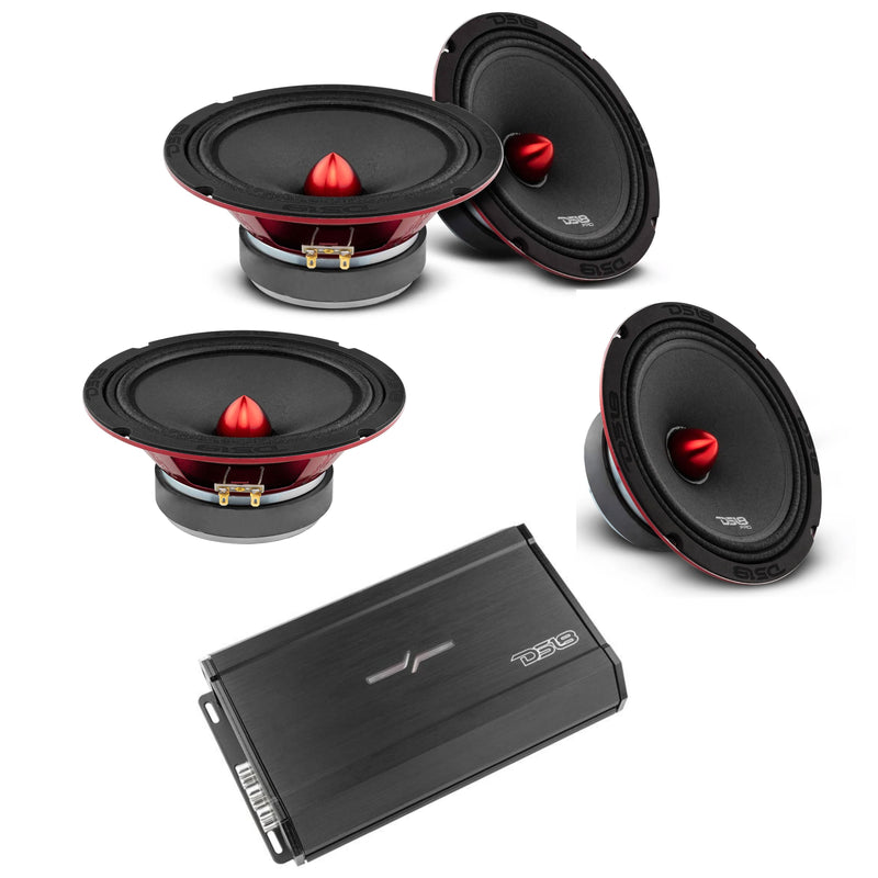 4x DS18 8" 4 Ohm Midrange Loudspeakers PRO-X8.4BM + 4 Channel Amplifier Package