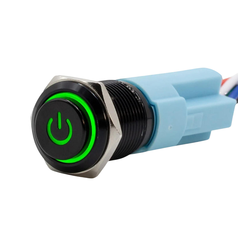 Sparked Innovations Universal Latching Power Symbol Pushbutton Switch w/LED SPDT