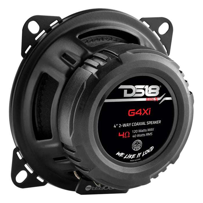 DS18 G4Xi Pair of 4" 4 Ohm 2-Way Coaxial Speakers 120W Peak Black / Red