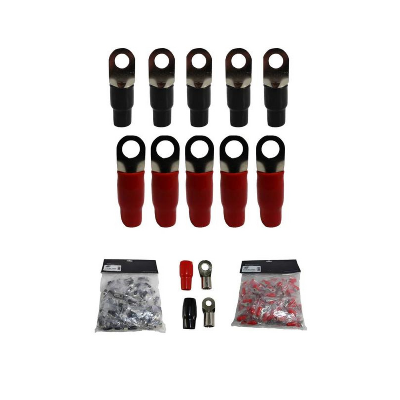 XS Power 10pk, 5 Red + 5 Black 4 AWG 8.5MM Ring Terminals Nickel Plated XS-RT4S