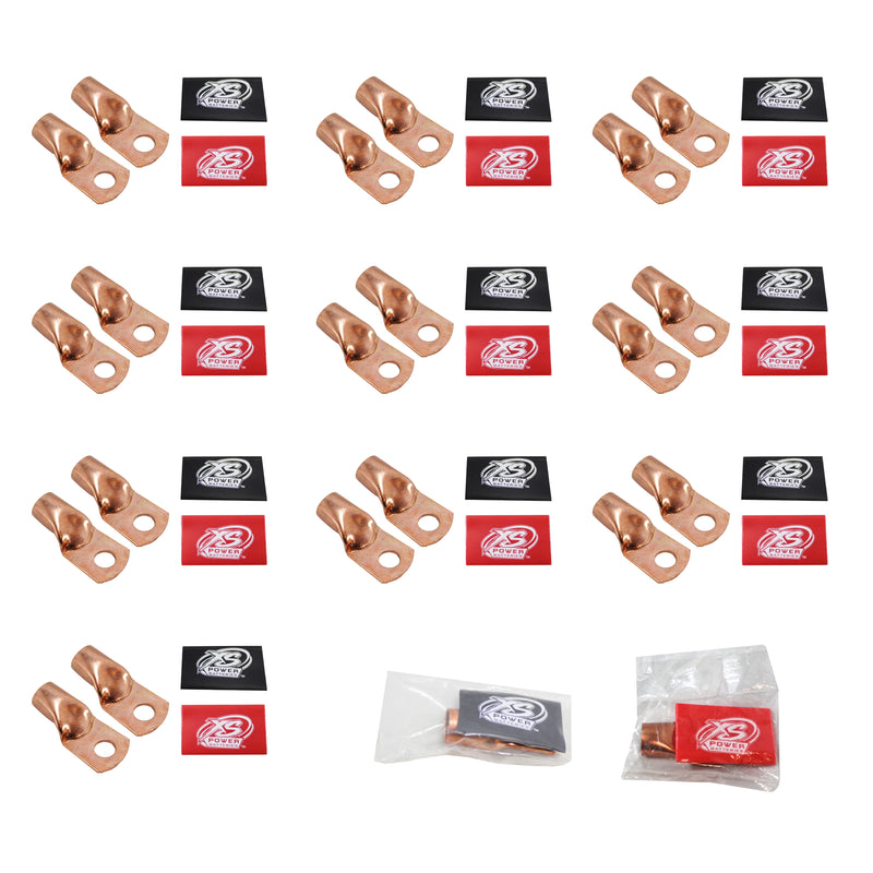 10 x XS Power 1/0 Gauge Copper Terminal Rings w/ Rd/Bk Heat Shrink RT0G-COMBO