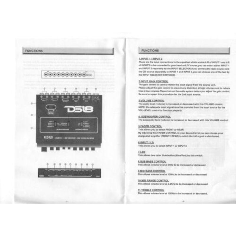 DS-KEQ4LD DS18 4 Band Graphic Equalizer Six Channel Line Driver Subwoofer Level - Big Jeff Online Inc