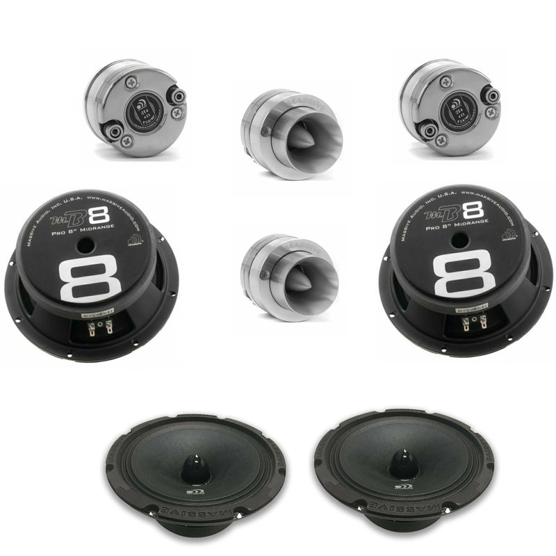 Massive Car Audio 8 Loud Speakers 1600W 8 Ohm With 2x Super 1 Bullet Tweeters