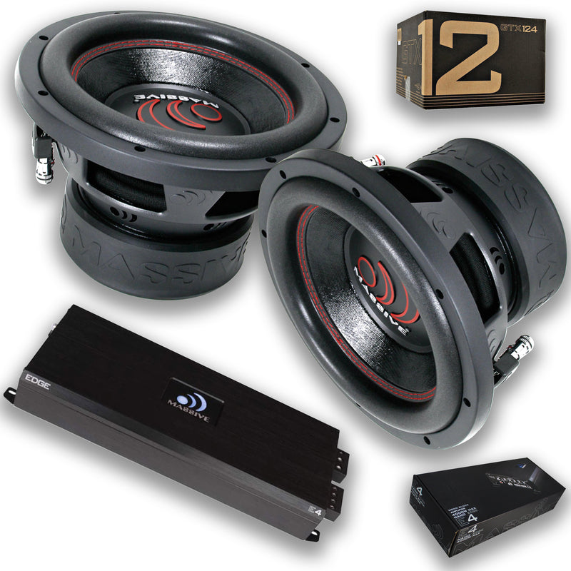 Massive Car Audio 2x 12" Subwoofer 2800W DVC 4 Ohm & 4000W Monoblock Amplifier