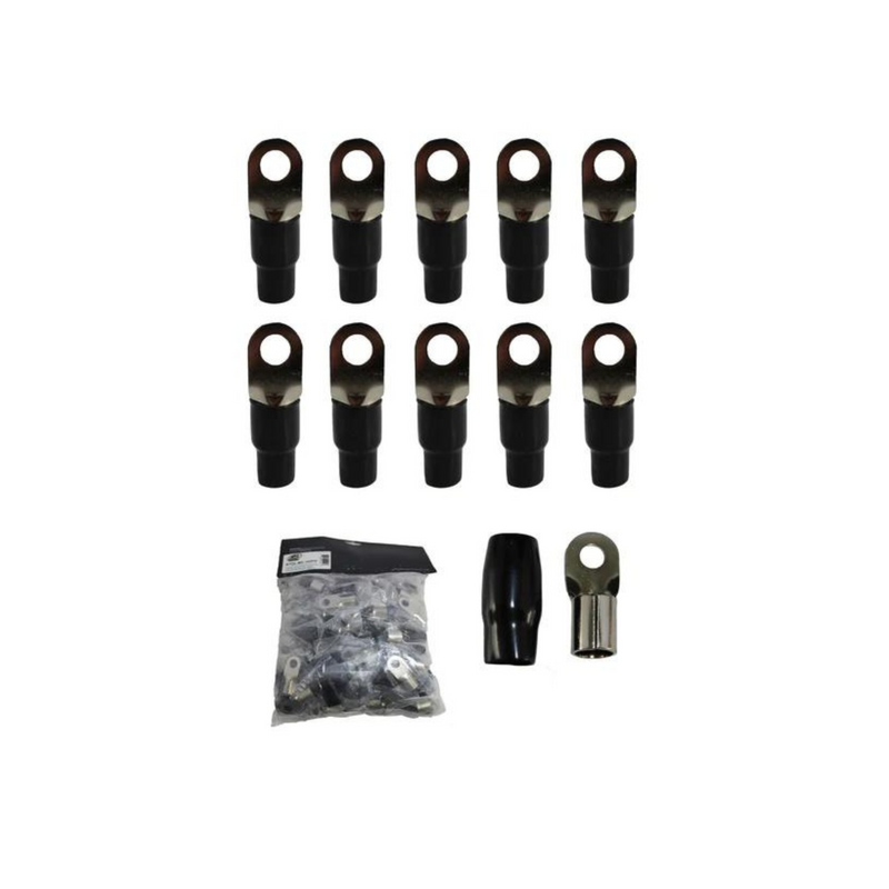 10 x XS Power Black 0 AWG 10.5MM Ring Terminals Nickel Plated W/ Boot XS-RT0L-BK