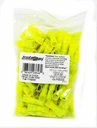 Install Bay 100pcs 10-12 AWG Female Insulated Nylon Quick Disconnect Yellow