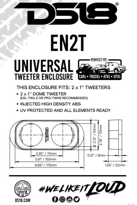 DS18 1" High Density Abs Universal Tweeter Enclosure Element Ready EN2T