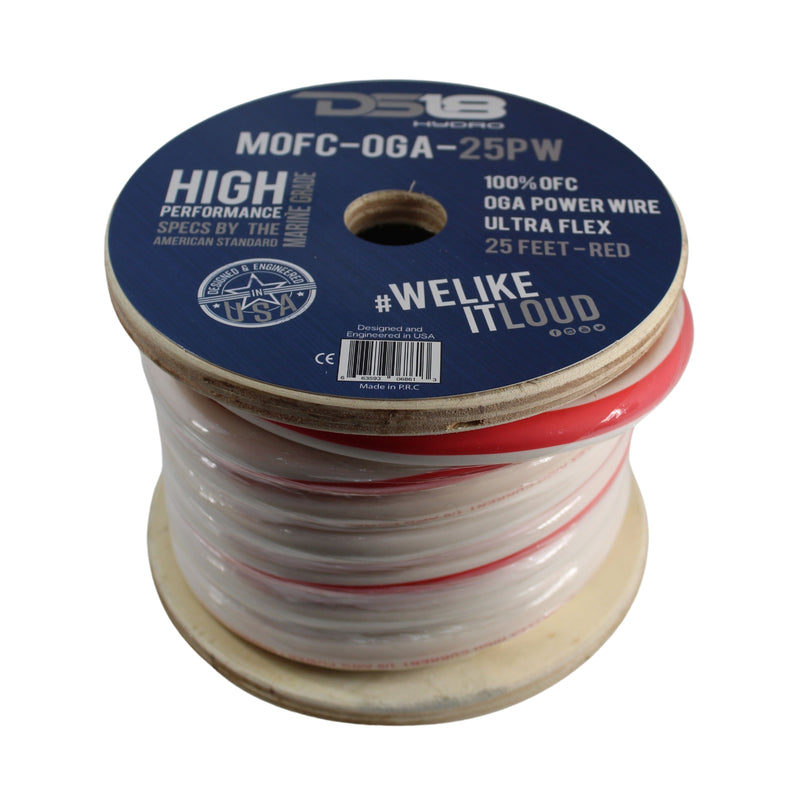 DS18 0 AWG OFC Tinned Marine Power Wire White/Red Stripe Lot Cut By The Foot