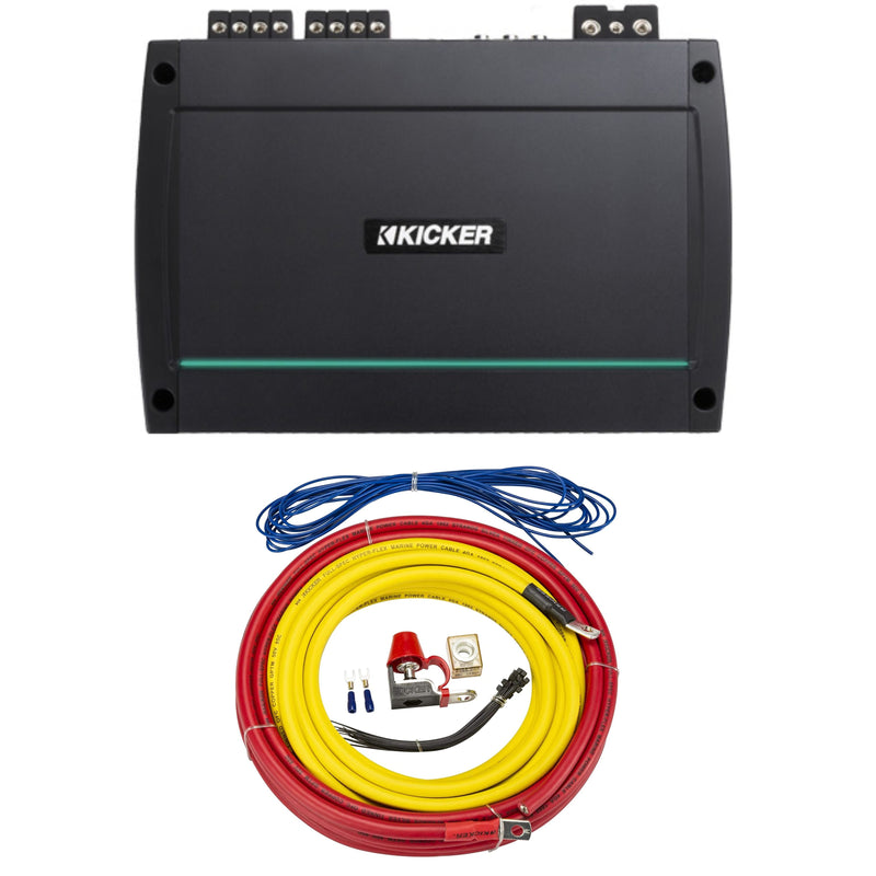 Kicker Full Range 4 Channel Marine Amplifier Class D 500W RMS 2 Ohm + Install Kit