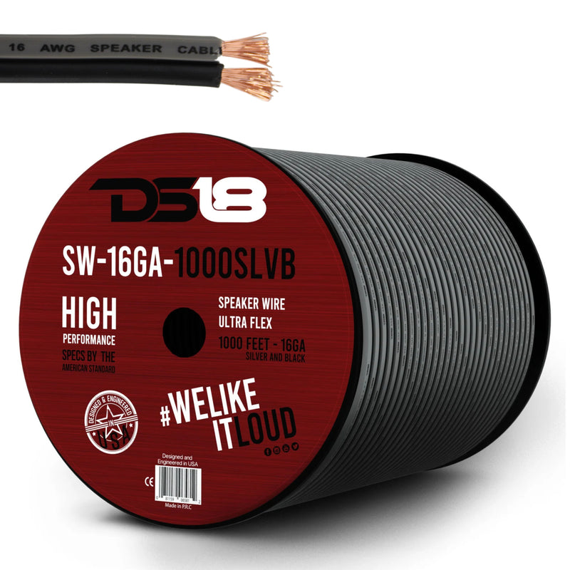 DS18 Car Audio 16 AWG CCA Speaker Wire Silver/Black Lot Cut By The Foot