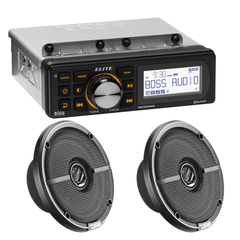 Boss Elite Harley 98-13 Bluetooth Receiver 3" BEHDIN98/W FREE DS18 6 SPEAKERS