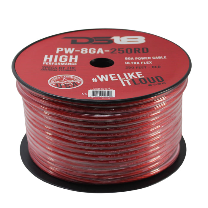 DS18 Car Audio 8 AWG Copper Clad Aluminum Power/Ground Wire Red Lot