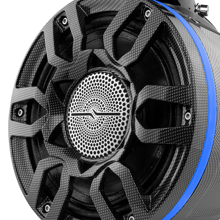 DS18 Pair of 8" 500W Wake Tower Marine Speakers RGB LED Carbon Fiber w/ Covers