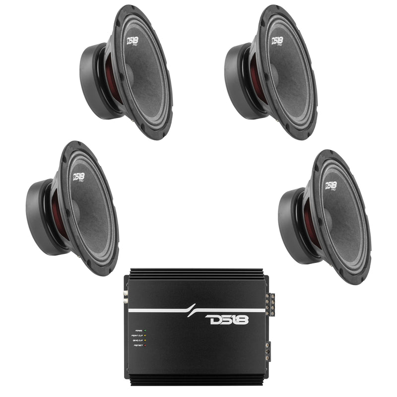 4x DS18 8" Mid Range 2320W Speakers + 4 Channel Korean Amplifier EXL-P800X4
