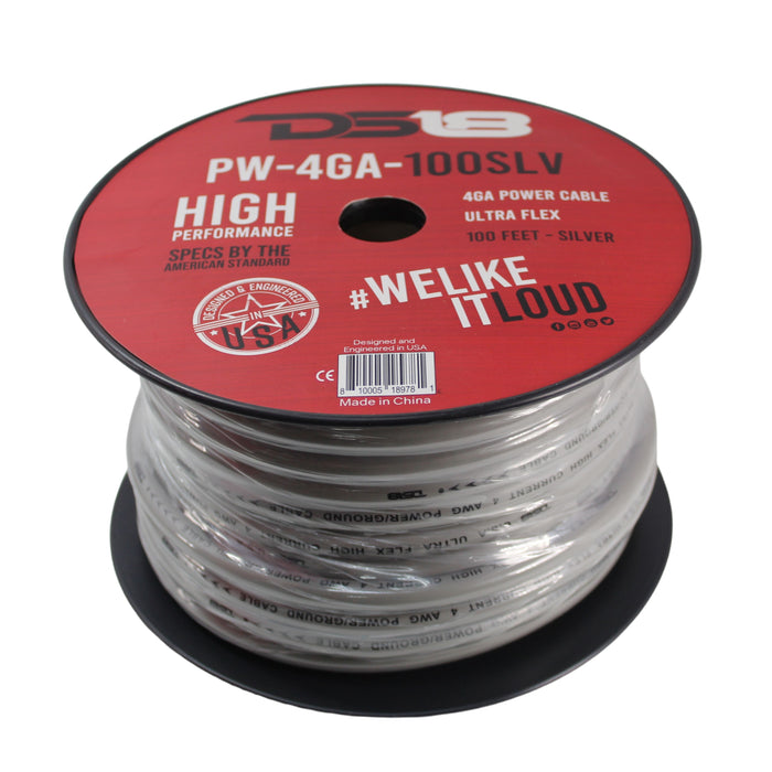 DS18 Car Audio 4 AWG Copper Clad Aluminum CCA Power/Ground Wire Silver Lot