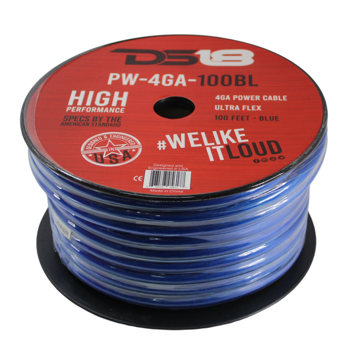 DS18 Car Audio 4 AWG Copper Clad Aluminum CCA Power/Ground Wire Blue Lot