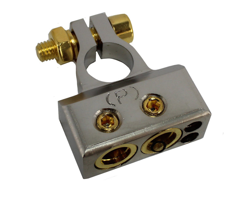 Satin Nickel 1/0 or 4AWG to 8AWG Positive + Negative Battery Terminal Combo
