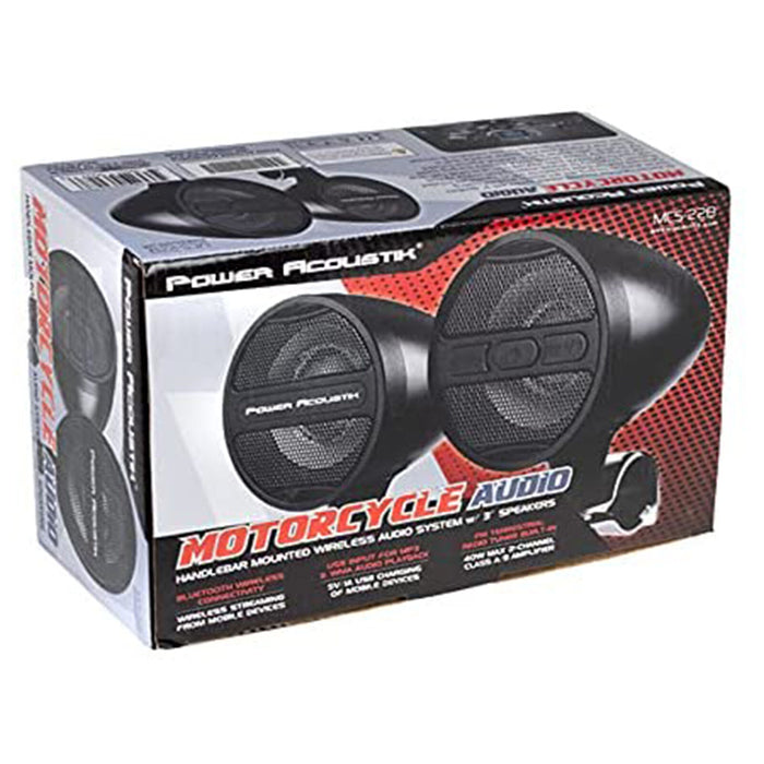 Power Acoustik 3" Bluetooth 80 Watt Handlebar Mounted Motorcycle Speakers Black