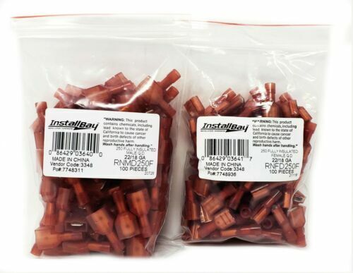 Install Bay Red 22-18Ga Male + Female Insulated Nylon Quick Disconnects 200pcs