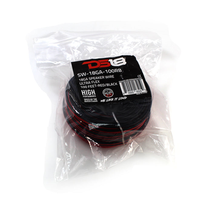 DS18 25FT Cut 18 Gauge CCA Red & Black Ultra Flex Speaker Wire SW-18GA-25RB