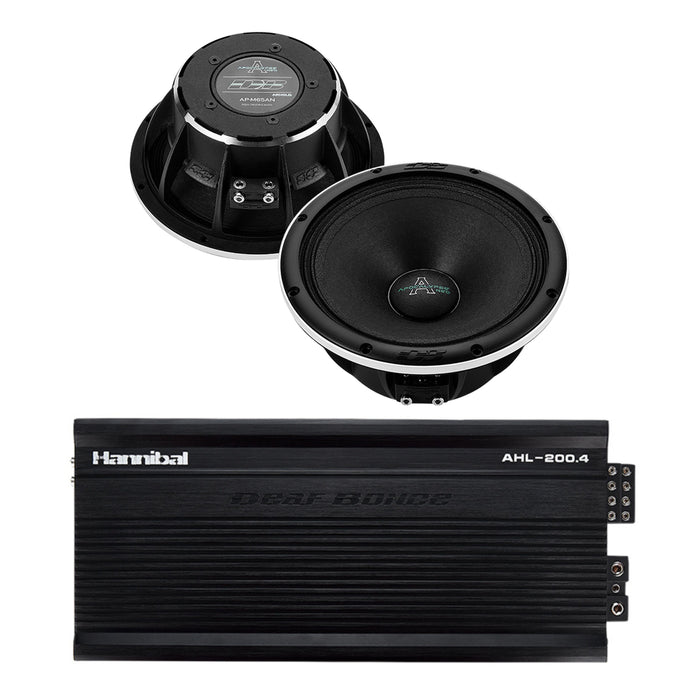 Deaf Bonce Car Audio 2x 6.5" Midrange Speakers 4 Ohm AP-M65AN & 4 CH Amp Package