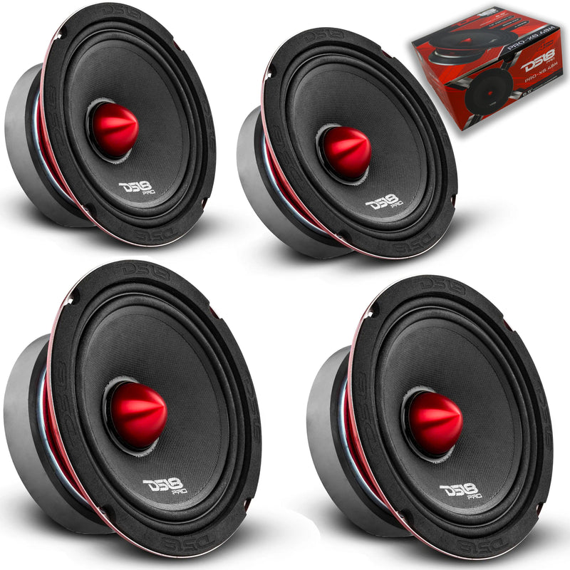 4x DS18 6.5" 4Ohm Midrange Loudspeakers w/ Pair of 1" Bullet Tweeters + Amp Pack