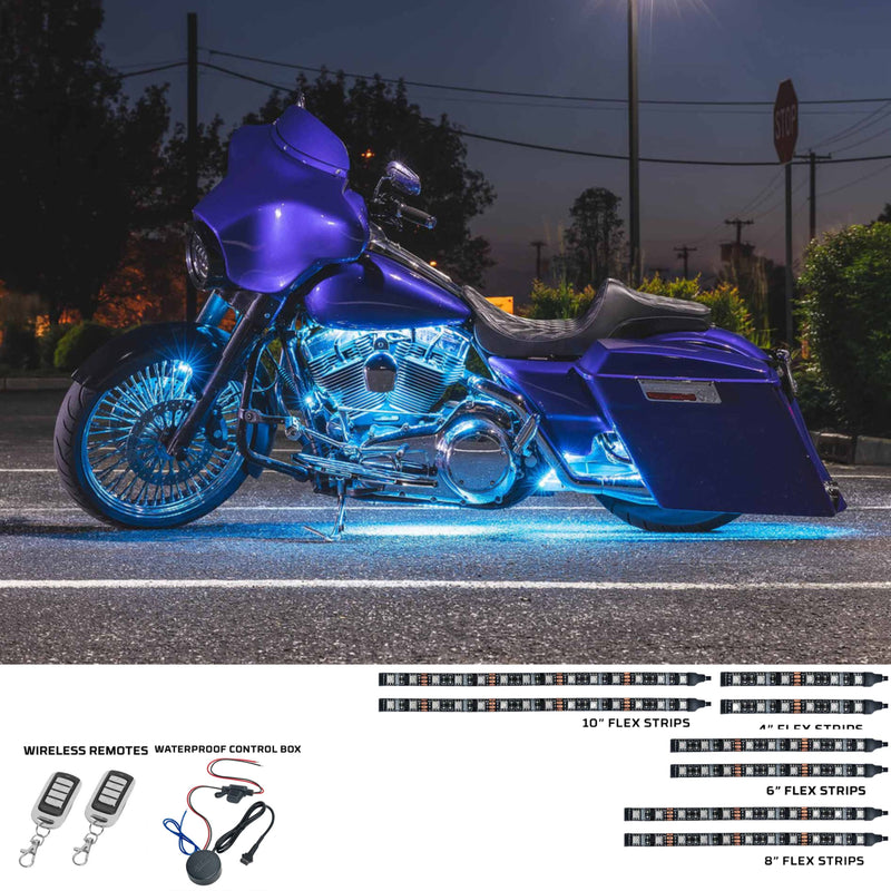 LEDGlow 8pc Multi-Color Motorcycle Underglow Light Kit Flexible LED Light Strips