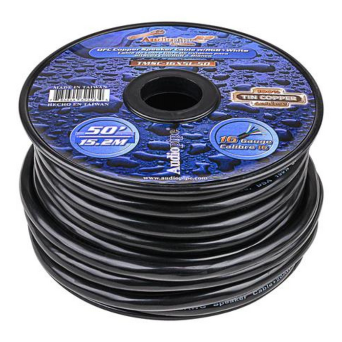 Audiopipe 50 Feet AWG 16 Guage Copper Speaker Cable W/RGB+White TMSC-16X5L-50
