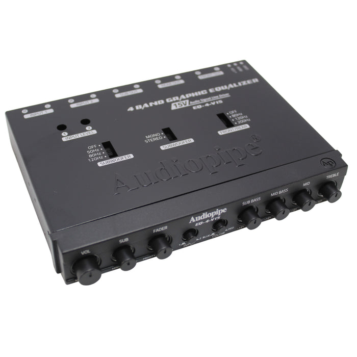Audiopipe 15V 1/2 Din 4 Band Graphic Equalizer with Subwoofer Control EQ-4-V15