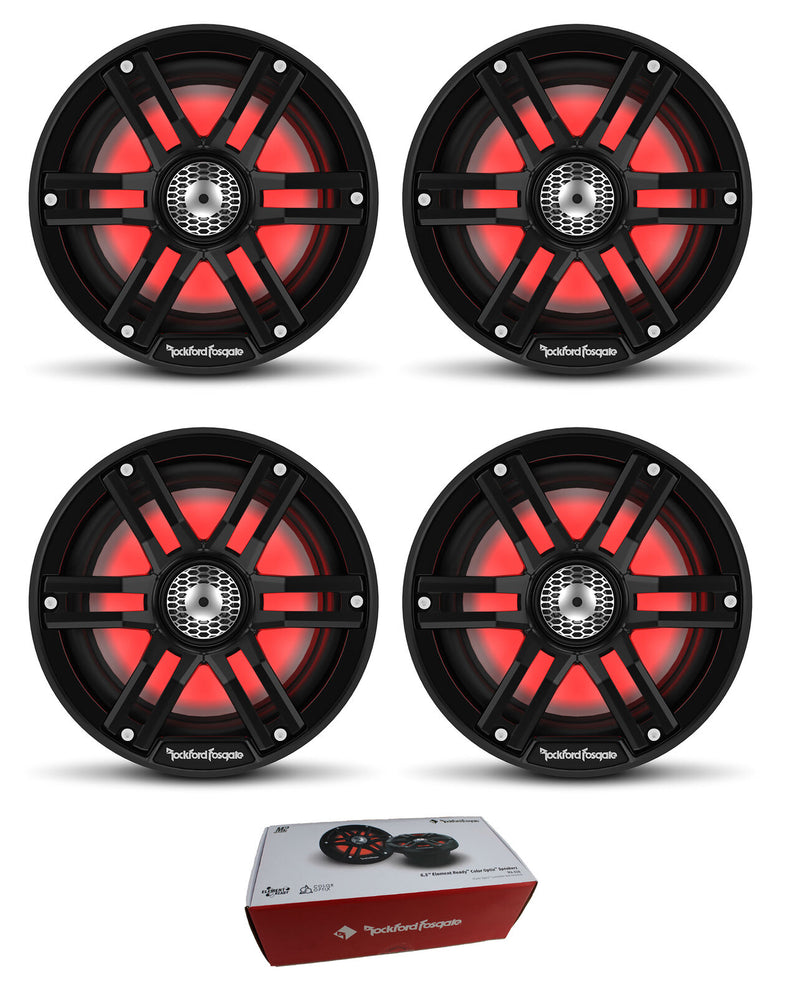 Two Pair of Rockford Black 6.5" 2400W 4 Ohm Color Optix Marine 2 Way M2-65B