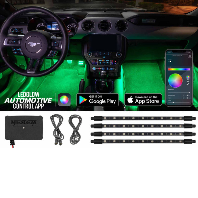 LEDGlow 4pc Million Color Bluetooth Interior Footwell Underdash LED Light Kit