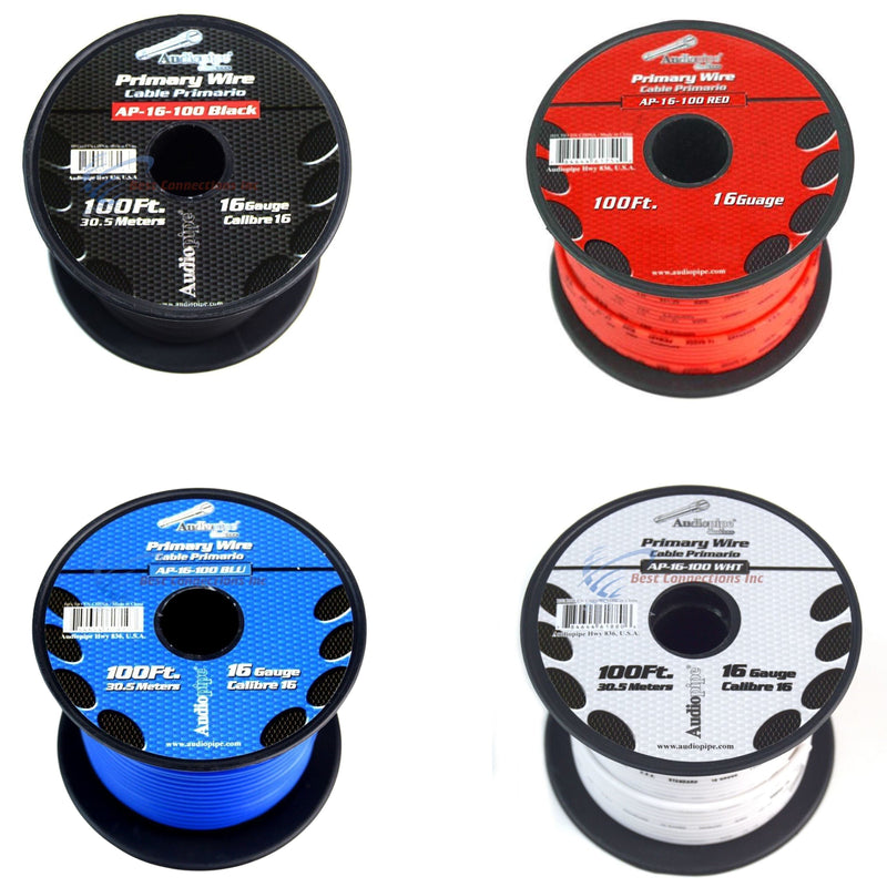 4 Rolls 16 GA 100 ft Stranded Spools of CCA Primary Power Ground Speaker Wire Cable