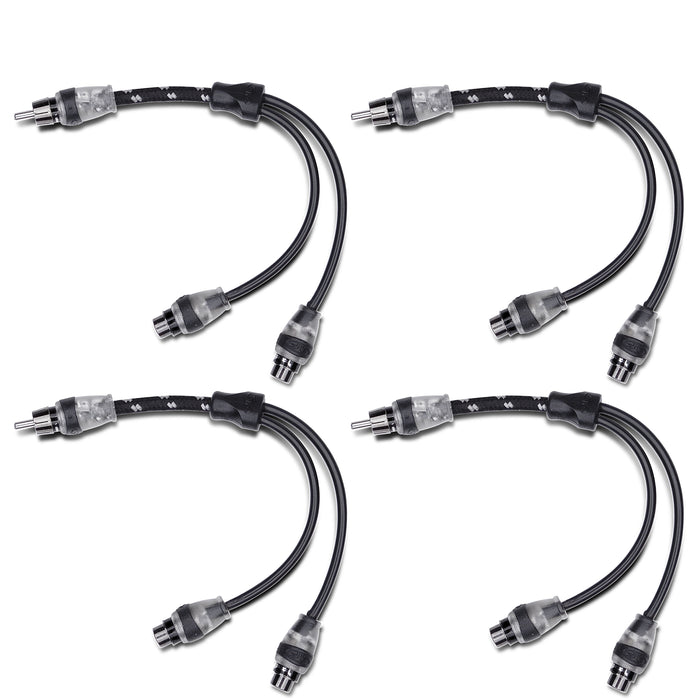 4x Rockford Fosgate Y-Adapter RCA Cables 2 Female 1 Male Dual Twist Radio to Amp